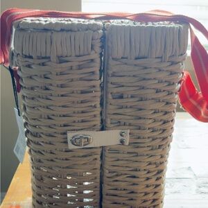 Woven Straw Drink Carrier with Orange Straps